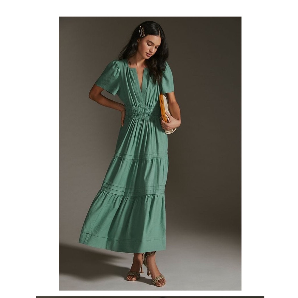 Green Sage Anthropologie Somerset Linen Blend Maxi Dress XL - Picture 6 of 7
